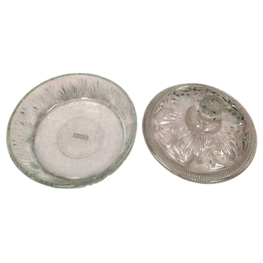 Vintage Avon Covered Etched Clear Glass Dish with Lid 6